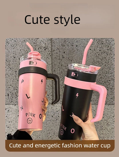 Stylish High Capacity Insulated Stainless Steel Water Bottle with Straw for Women Outdoor Sports Cup