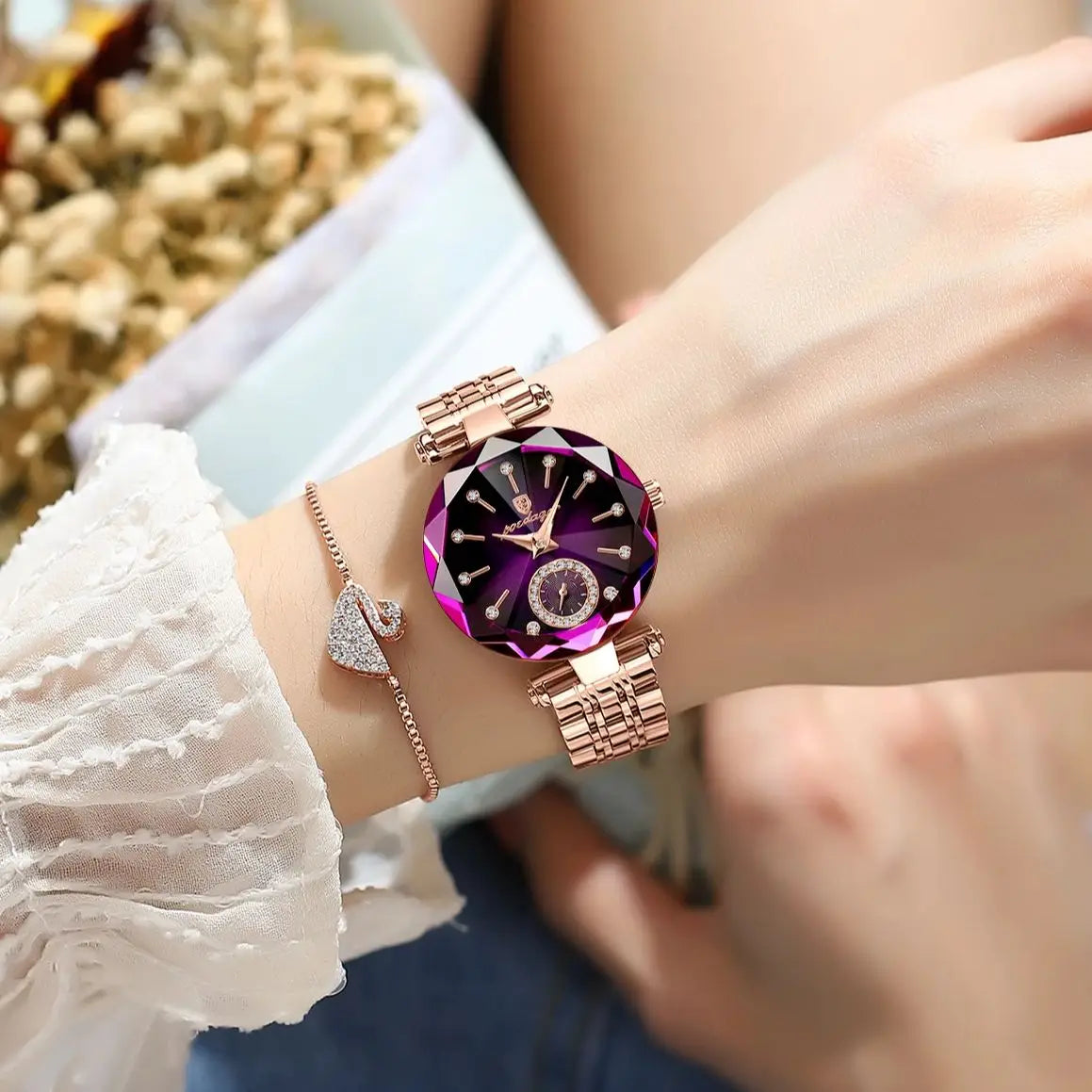POEDAGAR Luxury Diamond Dial Woman Wristwatch Waterproof Stainless Steel Watch for Ladies Elegant Simple Quartz Women's Watches