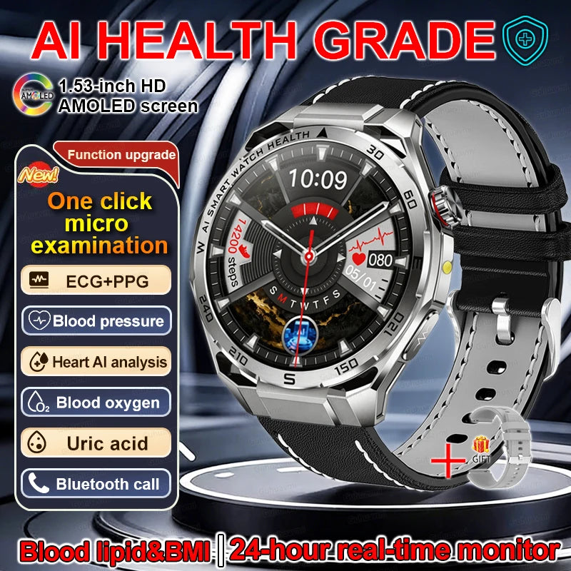 Smartwatch ECG High-End dla mężczyzn Ciśnienie krwi Lipidy Tlen we krwi Analiza ciała Kwas moczowy Monitor Zdrowia Smartwatch dla mężczyzn i kobiet