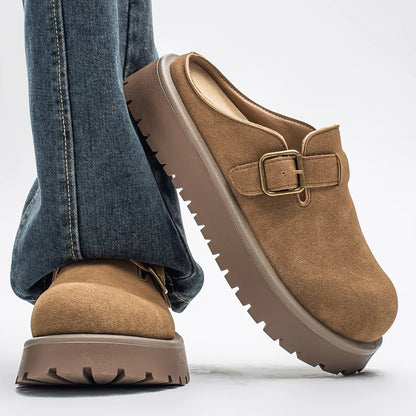 2026 Summer New Plus Size Slip-on Closed Toe Mule Slippers, Men Thick Sole Height Increasing Trendy Versatile Casual Slippers
