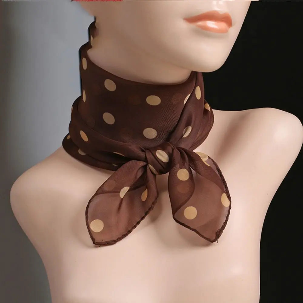 Summer Polka Dot Print Artificial Silk Scarf Thin Neck Warp Chiffon Soft Shawl Beach Sunscreen Square Women Neck Scarves