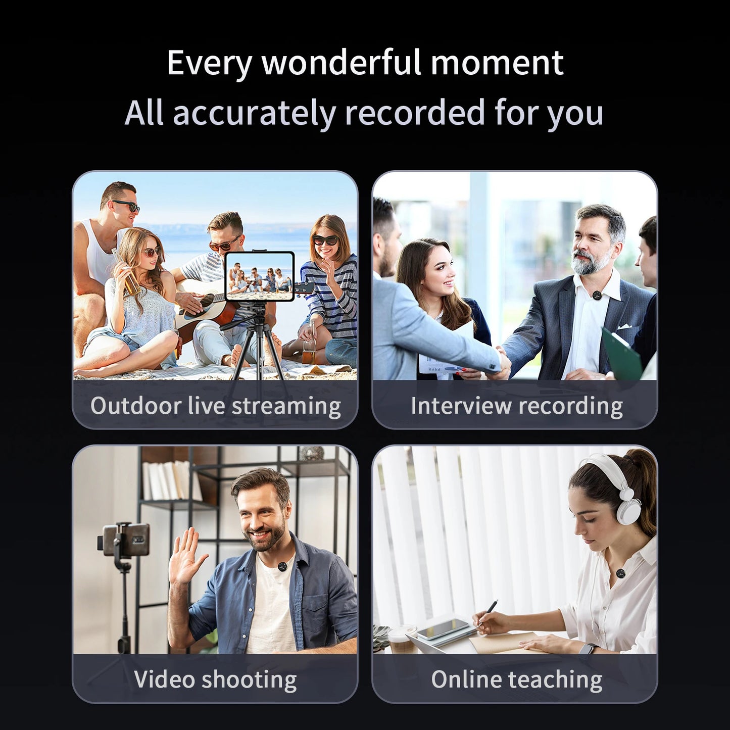 Wireless Lavalier Microphone Set for iPhone Android Dual Omnidirectional Condenser Lapel Mic Noise Canceling for Video Recording