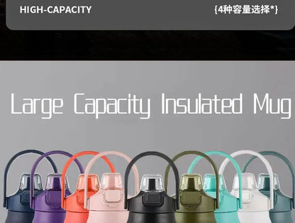 Stainless Steel Vacuum Bottle Large Capacity 1.2L/1.5L Insulated Thermo Water Flask Dual Use Lids Direct Straw Sport Gym Tumbler