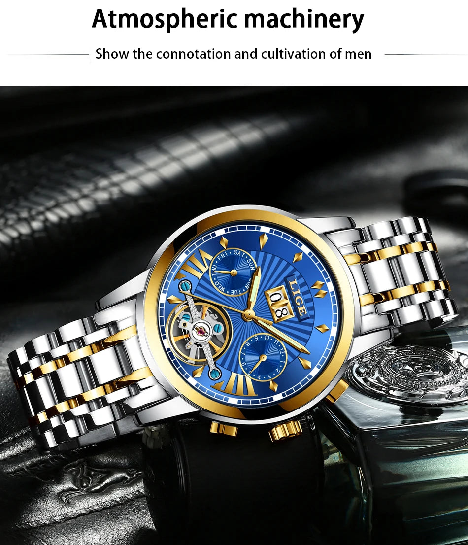 2026 LIGE Automatic Mechanical Wrist Watches For Men Top Brand Luxury Tourbillon Men Watch Fashion Business Waterproof Watch Men