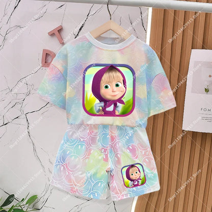 Mashas and The Bear Sets Summer Outdoor Breathable Soft Lightweight Casual Tracksuit Kawaii Anime Fashion Smile Outfit Set Gifts