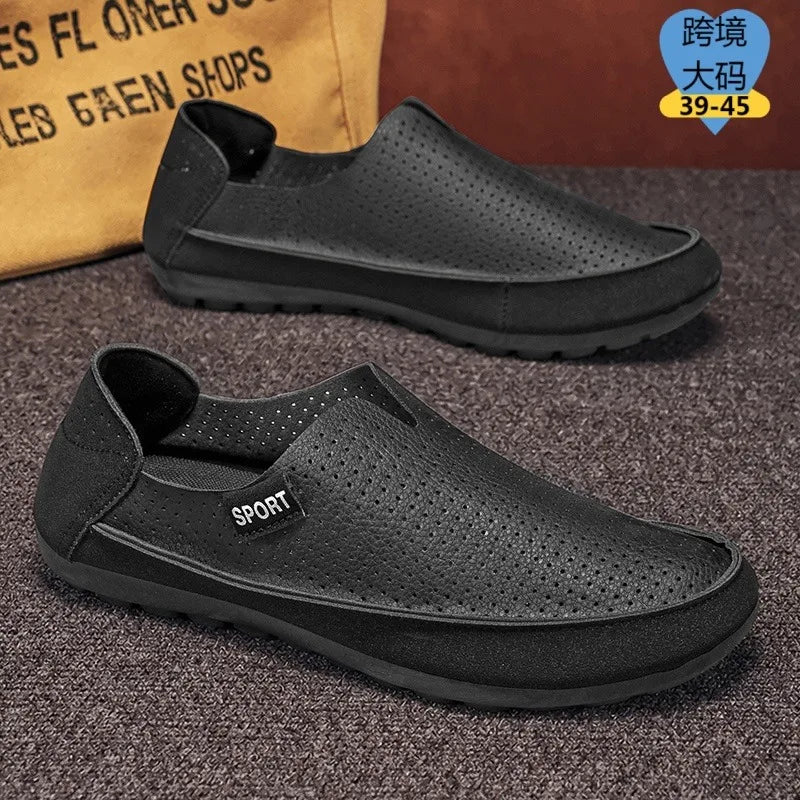 Yellow Breathable Men Loafers Slip On Casual Shoes Summer Hollow Out Driving Moccasins Plus Size 45 Soft Non-slip Flats Footwear