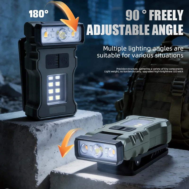 Portable LED Work Light Clip On Hat Light, Mini USB Rechargeable EDC Flashlight for Fishing Home Emergency Camping Headlamp