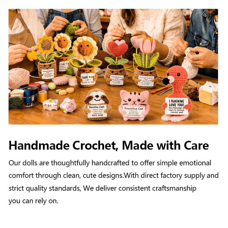 AnimalSeries Positive Energy Cute Duck Crochet Doll Handmade Knitted Decor Ornament with Encouragement Card Mini Desk Decor Gift