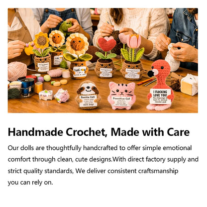 AnimalSeries Positive Energy Cute Duck Crochet Doll Handmade Knitted Decor Ornament with Encouragement Card Mini Desk Decor Gift