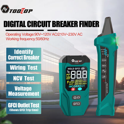 TOOLTOP ET32 Digital Circuit Breaker Finder Neutral/Live Wiring Detect GFCI Outlet Tester US/EU/UK Socket Voltage Measurement