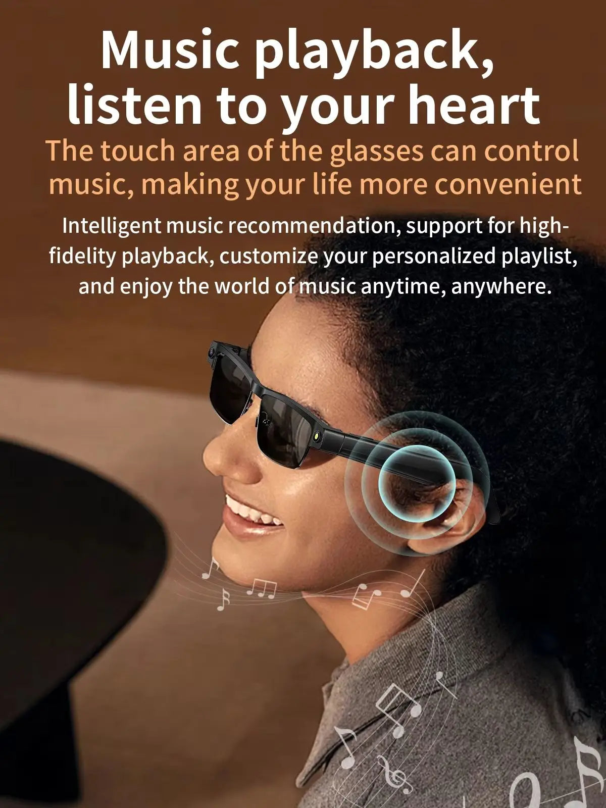 800W Pixel Camera Smart Glasses Photo Video Record BT Call Al Object Recognition Voice Assistant Translation Music Sunglasses