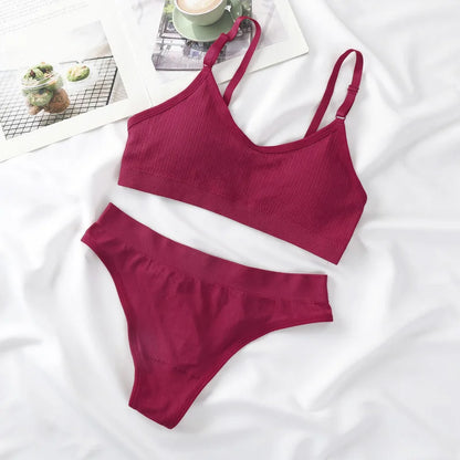 Women Push-Up Bra And Panties Set Wire Free Seamless Bra Sexy Lingerie High Waist Thongs Sports Brassiere Female Underwear Set