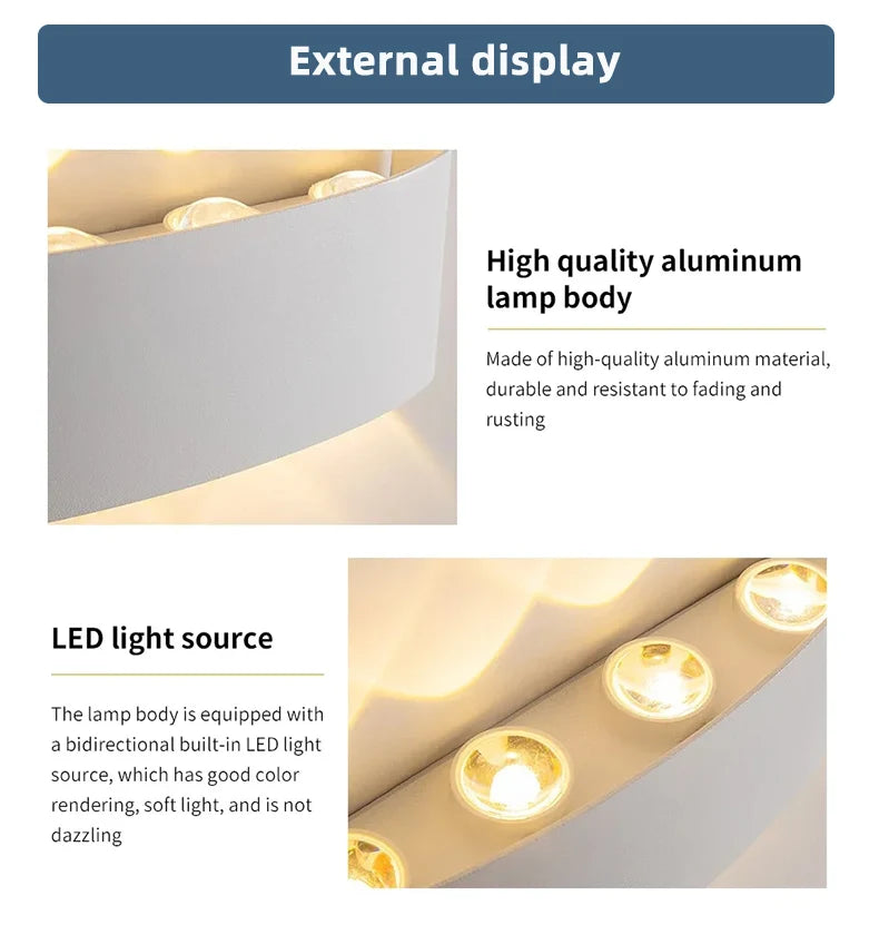 LED Wall Lamp AC110-265 IP65 Outdoor Waterproof Aluminum Wall Light Up Down luminous lighting Indoor  Stair Garden Sconce Light