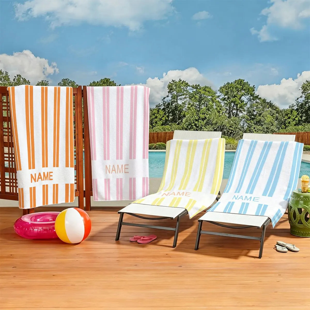 Personalized Striped Beach Towel Custom Name/Logo Oversized Microfiber Towel Summer Party Gift for Beach Swimming Bath Sports