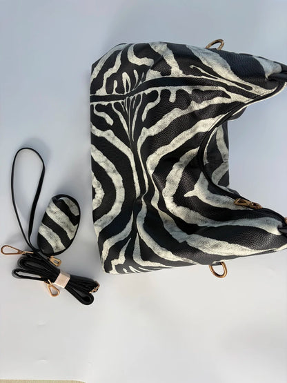 SHELKSBAG Designers Luxury Women Bags 2025 Fashion Zebra Stripes Handbag Large Capacity High Quality Chic Novelty Shoulder Bag