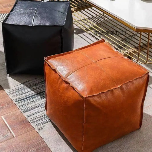 Foot Rest Non-Slip Storage Stool Waterproof Large Capacity PU Leather Ottoman Stackable Square Leather Pouf Tatami 발받침대 스툴