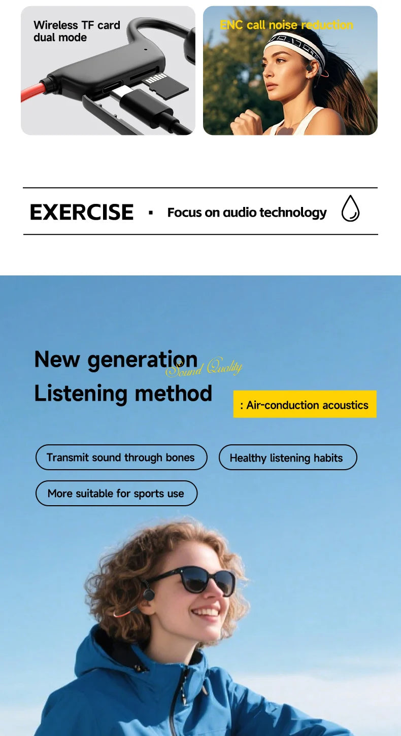 2026 Bone Conduction Headset Bluetooth 5.4 With Mic Waterproof Exercise Fitness Wireless Swimming Sports Headphone New