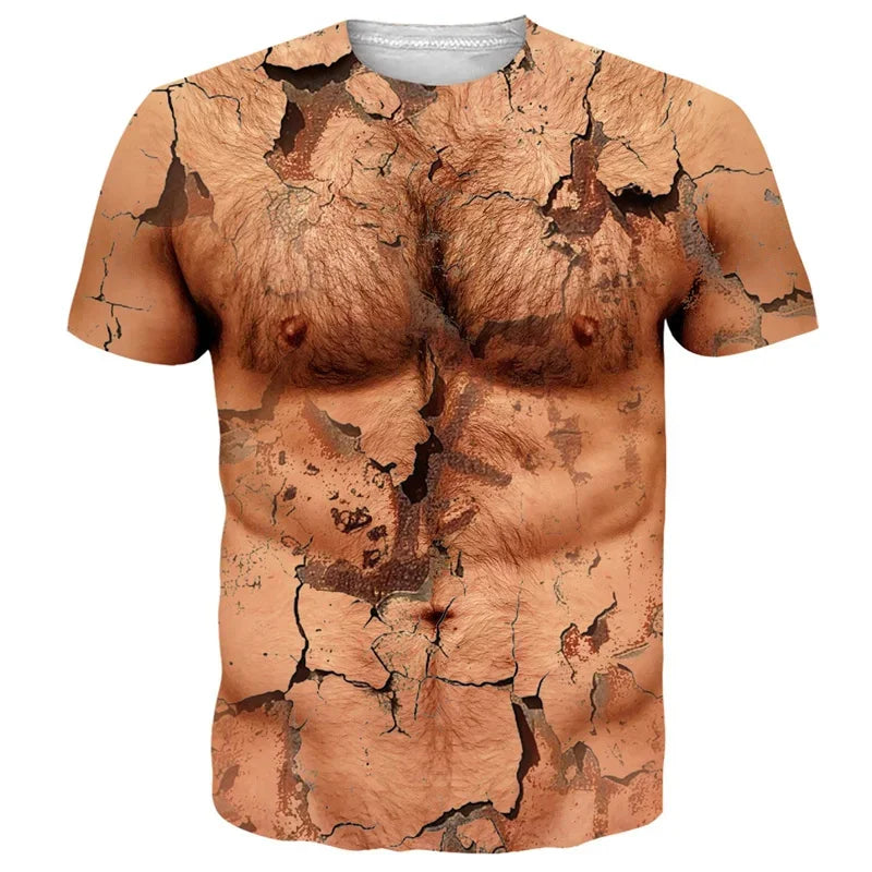 Men's 6-pack Abdominal Muscle T-shirt 3D Printed Short Sleeved Fitness Running Sports Casual Loose Short Sleeved Comfortable Shi
