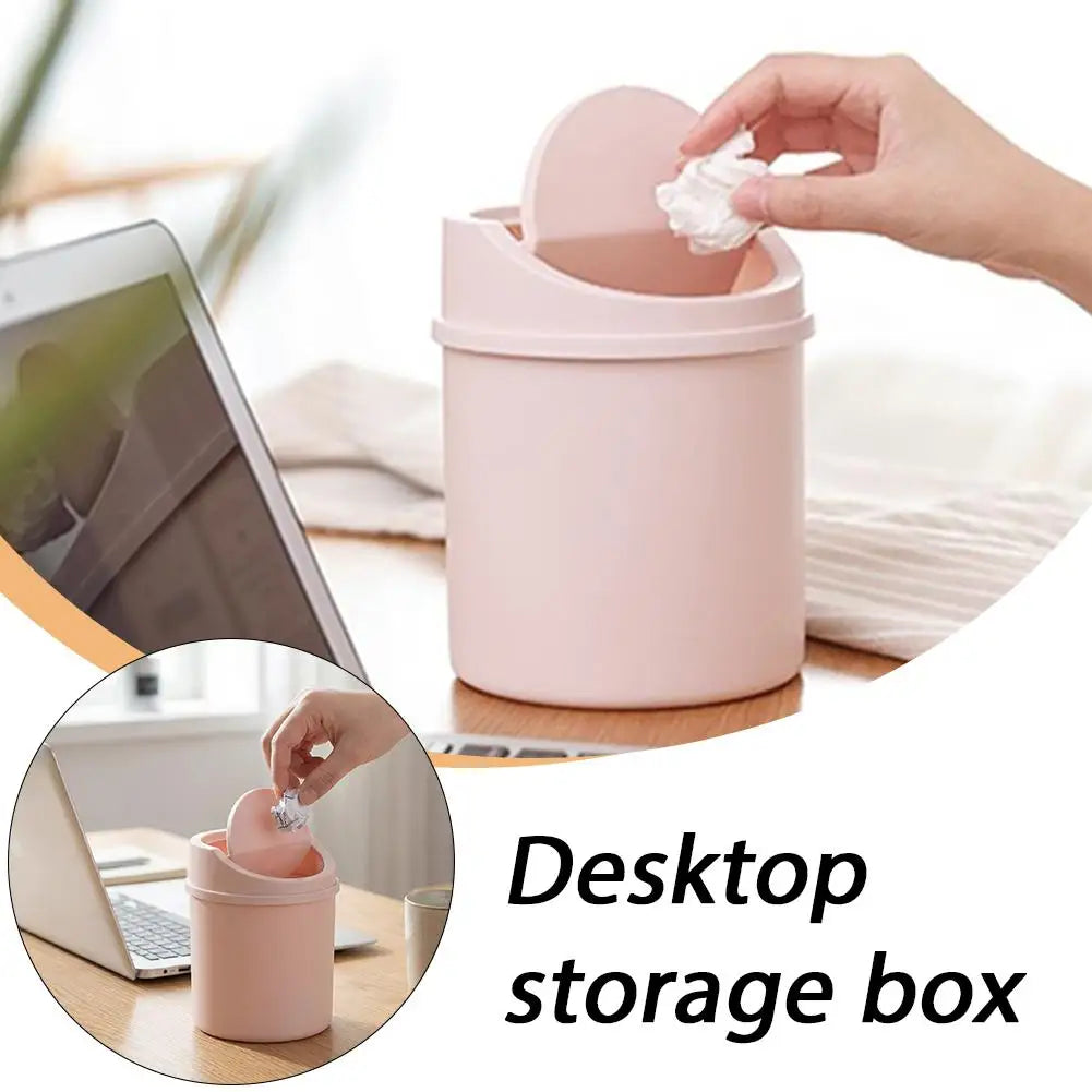 Mini Desktop Trash Can with Press-Top Lid Small Waste Bin for Office Desk & Bedroom Portable Space-Saving Trash Tube