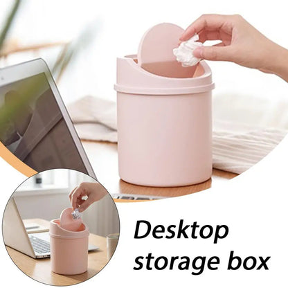 Mini Desktop Trash Can with Press-Top Lid Small Waste Bin for Office Desk & Bedroom Portable Space-Saving Trash Tube