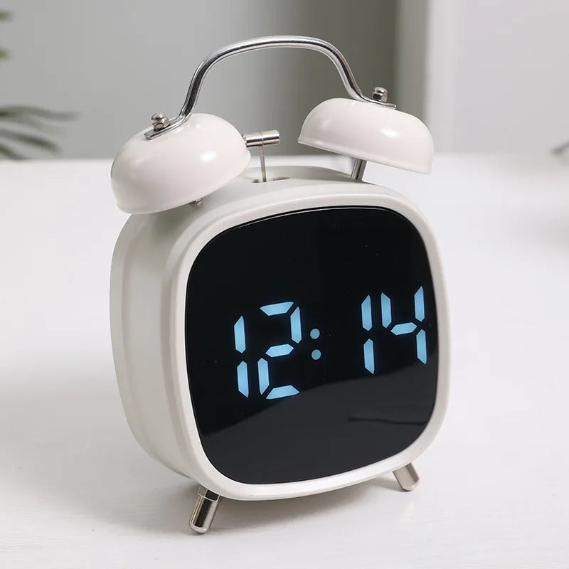 Voice Control Digital Alarm Clock Double Bell Super Loud for Heavy Sleeper Night Mode 12/24H Night Anti-disturb Table LED Clock
