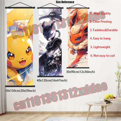 Pokemon Anime, Bulbasaur, Charizard, Eevee, Pikachu, Print Art White Canvas Scroll Painting Modern Room Decor Wall Art Painting