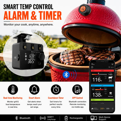 Wireless Bluetooth Meat Thermometer PID BBQ Fan Controller Temperature Control Probe for Smoker Kamado Oven