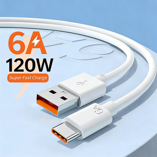 PD 120W 6A Super Fast Charging Cables USB To Type C Phone Charger Data Cord For Huawei  Xiaomi Samsung USB-C Quick Charge Cable