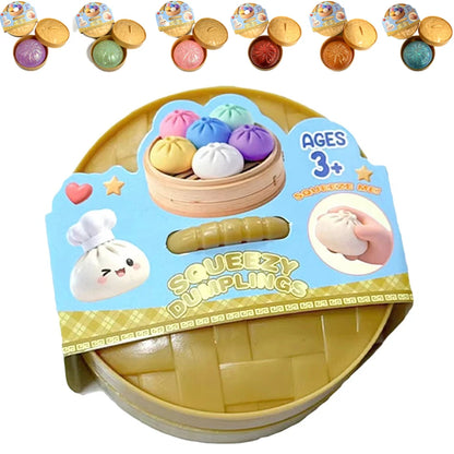 Colorful Dumpling Squishes Stress Balls Fidget Sensory Toys Simulation Food Squishies Bun with Steamer Squeeze Dough Ball Gifts