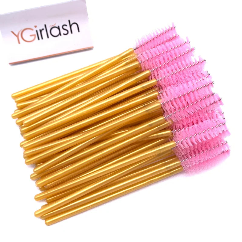 50 Pcs Shiny Crystal Eyelash Applicator Disposable Diamond Handle Nylon Two Colors Mascara Wands Spoolies Pink Brushes
