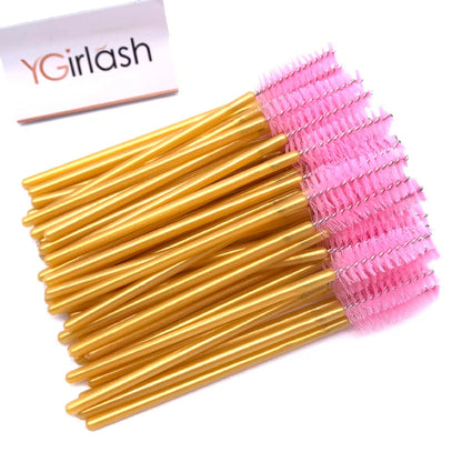 50 Pcs Shiny Crystal Eyelash Applicator Disposable Diamond Handle Nylon Two Colors Mascara Wands Spoolies Pink Brushes