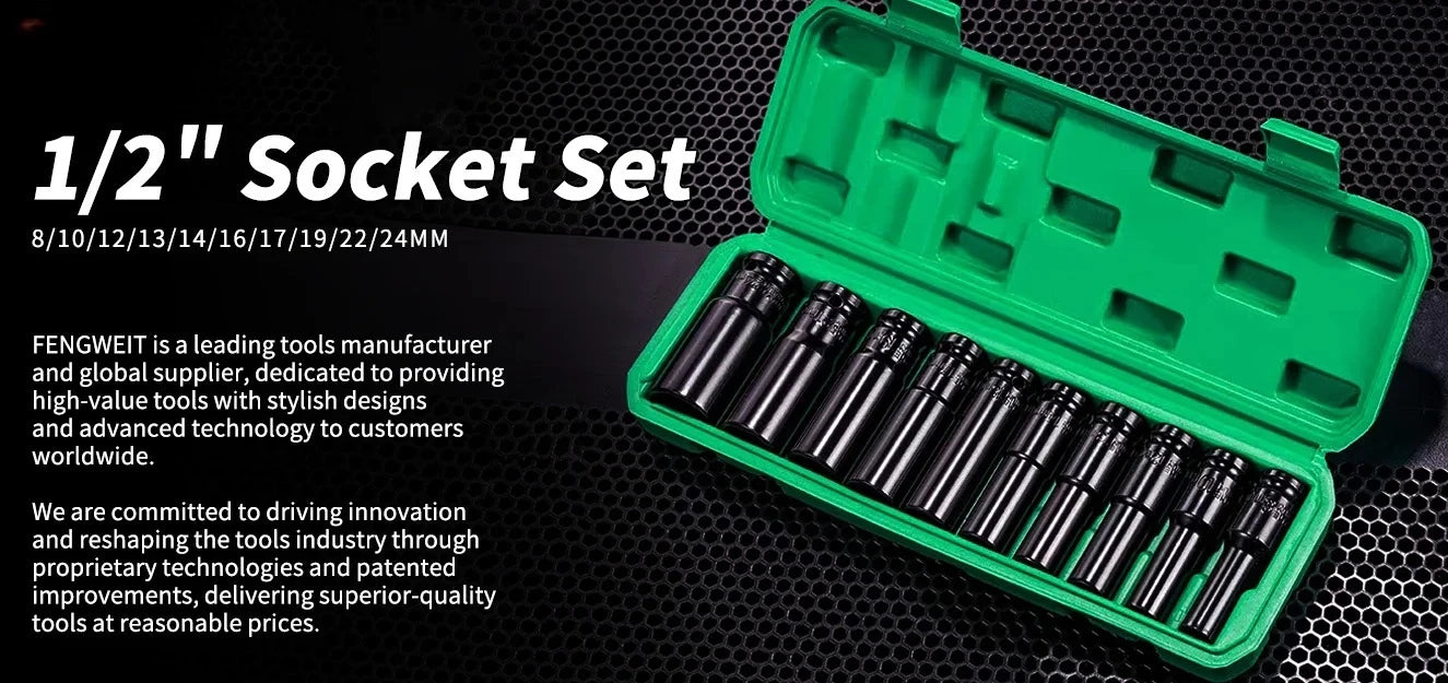 10pcs 1/2 Drive Metric Impact Socket Set Universal Deep Socket Wrench for Air Pneumatic Repair Tools