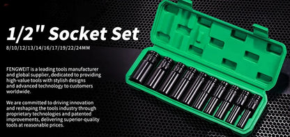 10pcs 1/2 Drive Metric Impact Socket Set Universal Deep Socket Wrench for Air Pneumatic Repair Tools