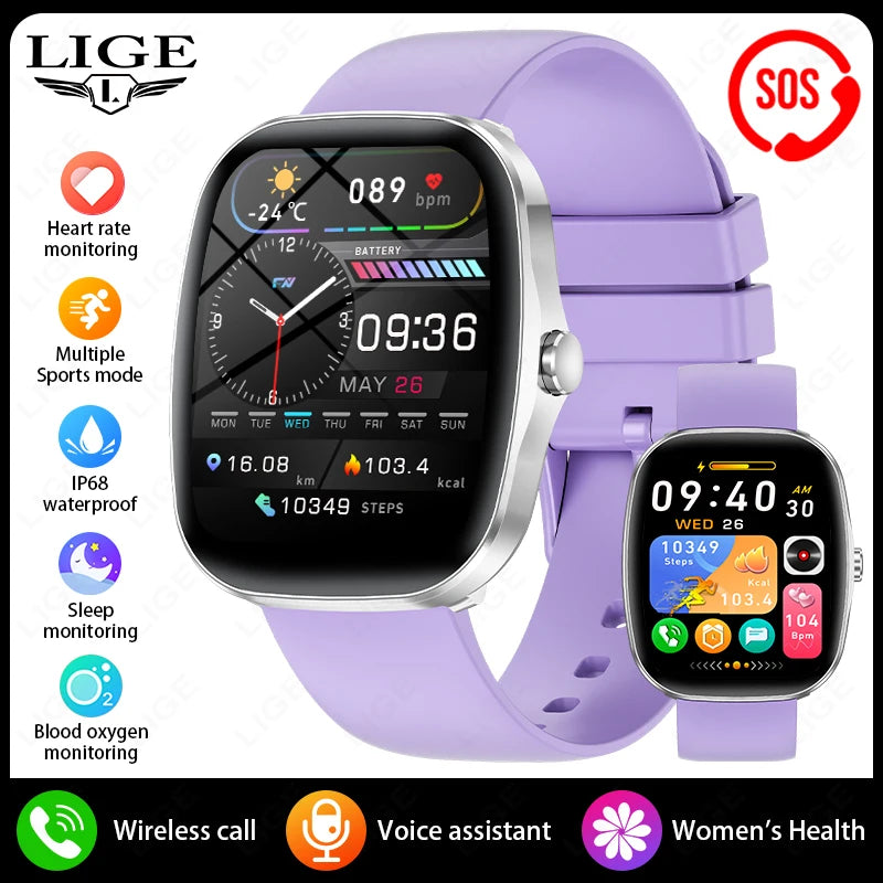 LIGE Originalny Smartwatch Mężczyźni Kobiety Połączenia Bluetooth Zegarek Pulsometr Wodoodporny Smartwatch Zdrowie Dla Androida IOS