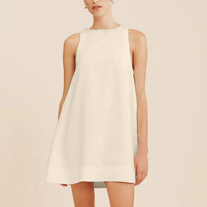 Classic Solid Color Cotton-Linen Women's Dress New Arrival Simple Sleeveless Tank Dress Casual Round-Neck Summer Dresses