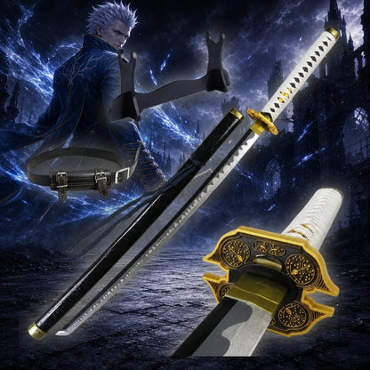 40inch 101cm Katana Sword Devil May Cry Vergil Yamato Wood Bamboo Blade Anime Cosplay Costume Prop Belt Holster Stand Holder Samurai Ninja Katana Wooden Sword Sabre Schwert Manga Game Cosplay Katana Toy Gift Collection Displa