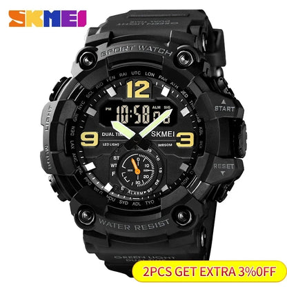 Skmei Dual Movement 3 Time Sport Wristwatch Mens Waterproof Electronic Watches Montre Homme Shockproof Digital Men Watch 1637
