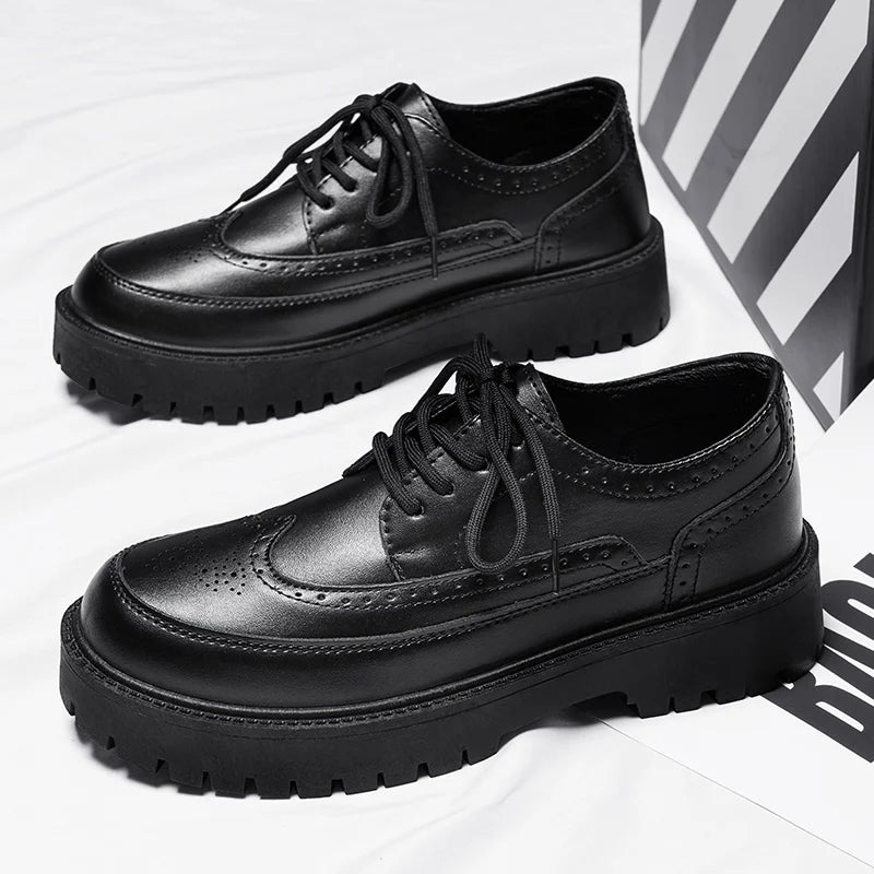 Hong Kong Style Men's Oxford Shoes Black Business Wedding Shoes Men's Leather Shoes Classic Business Formal Men's Prom Shoes