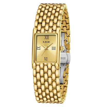 LIGE New Design Ladies Watch Fashion Quartz Wristwatch Silver Simple Square Women Watches Luxury Stainless Steel Folding Clock