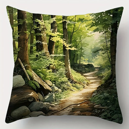 Creative home decoration pillowcase, forest trail painting pillowcase: renewing the natural style of home furnishing