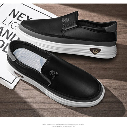Men's Loafers for Spring, Large Size, Round-Toe Men's Moccasins, Slip-On Casual Shoes, Simple and Lightweight