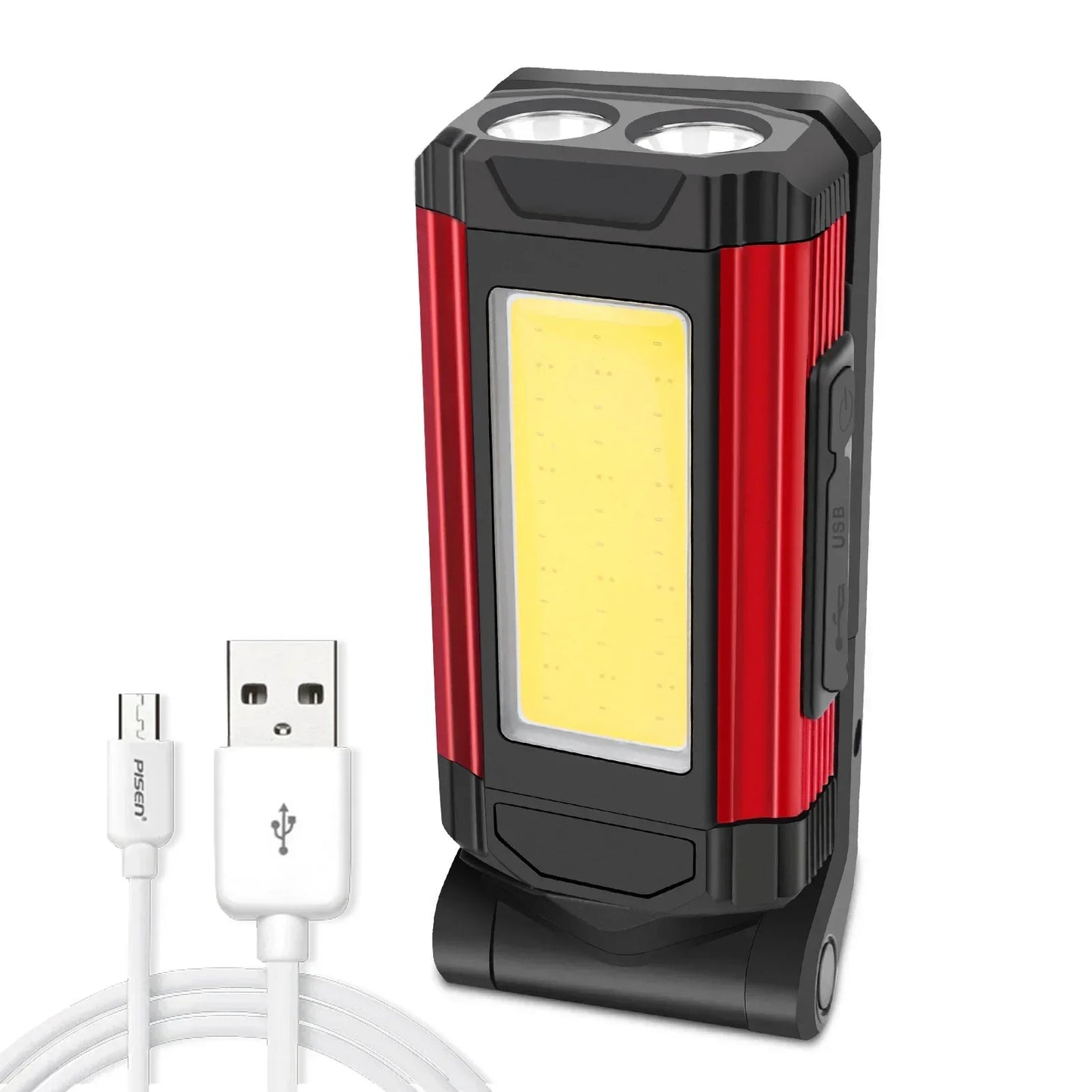 USB Rechargeable LED Flashlight with Magnetic COB Work Light Portable Camping Lantern Type-C Power Bank Function Lamp