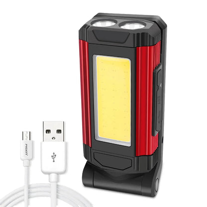 USB Rechargeable LED Flashlight with Magnetic COB Work Light Portable Camping Lantern Type-C Power Bank Function Lamp