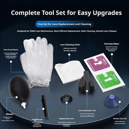 Replacement Kit for DJI Osmo 360 Accessories, Optical Glass with Aluminum Alloy Ring + Assembly & Disassembly Tool, Camera Lens