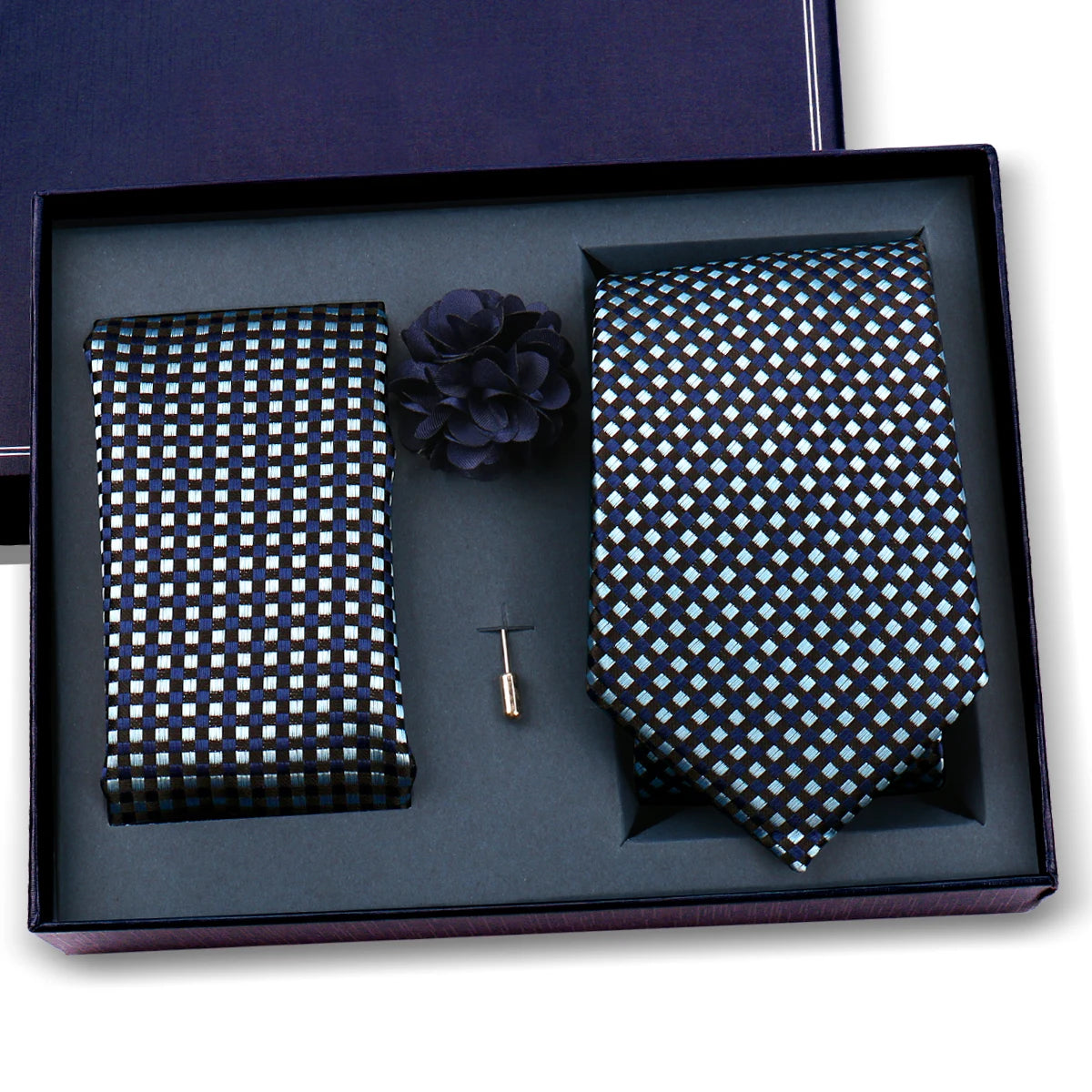 Elegant Ties For Men Classic Paisly Neck Tie Pocket Square Brooch Set With Gift Box Mens Business Wedding Suit Accessories