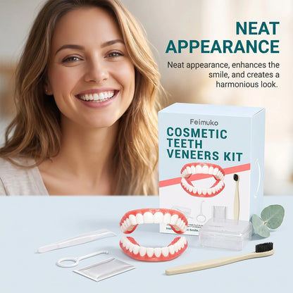 Silicone denture set, ivory colored dentures, instantly burst into a confident smile, comes with a toothbrush and tweezers