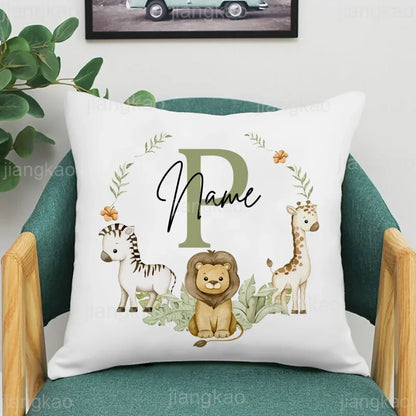 Animal with Name Pillow Case Personalized Pillow Dust Cover Bedroom Kids Wild Party Decoration Pillowcase Birthday Children Gift