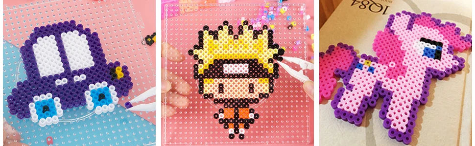 1/4/9pcs 5mm Large Square Fuse Beads Pegboards Plastic Beads Boards with Ironing Paper, Beads Tweezers for Kids Craft Beads
