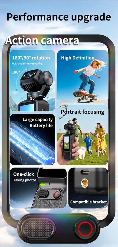 HD 4K Action Camera 180 Degree Rotatable For Vlog YouTube Tiktok Girls Record Life Video Recording Entry Portable Action Camera
