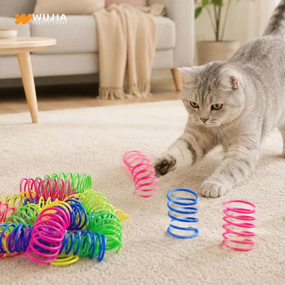 12/24pc Cat Spring Toys Colorful Plastic Spiral Interactive Cat Toy Coil Springs for Kitten Indoor Hunting Chasing Swatting Play